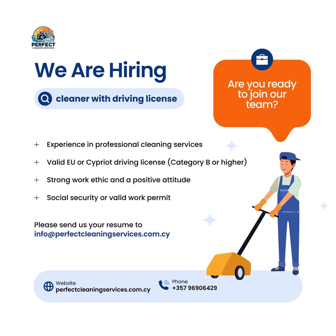 Cleaning Specialist with Driving License Limassol